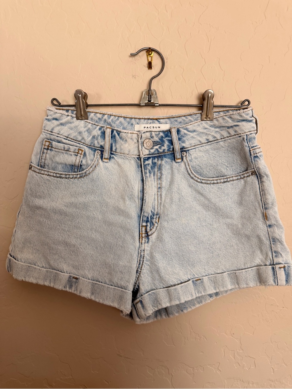 PacSun Light Wash Rolled Hem High-Rise Denim Shorts